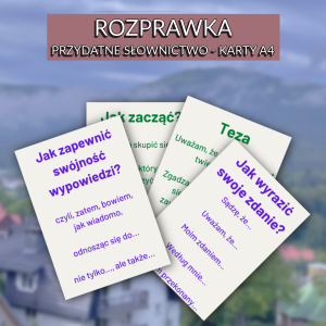 Rozprawka - przydatne słownictwo - kolorowe karty A4